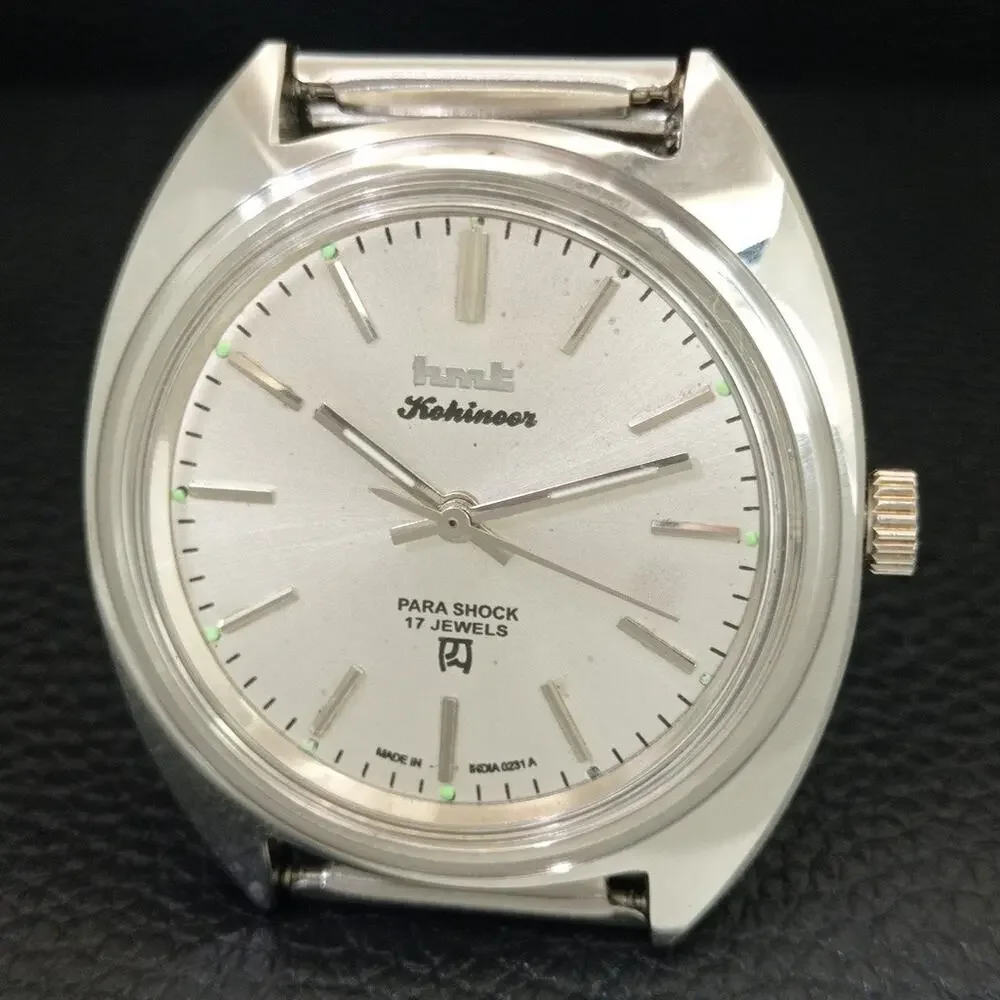 Vintage 1988 HMT Manual Wound Mens Silver Watch & Silver accents